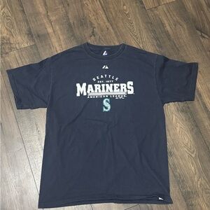 Y2K Majestic Navy Seattle Mariners Graphic Short Sleeve Tee Large